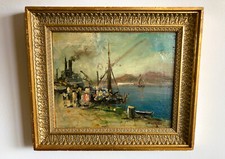 Nicolas De Corsi - Olio su cartone | Marina con porto