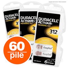 60 Batterie PILE Duracell Activair 312 per Apparecchi Acustici PROTESI PR41