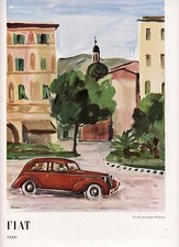 PUBBLICITA' 1941 FIAT AUTO 1100 DA UN DISEGNO DEL PITTORE ENRICO PAOLUCCI TORINO