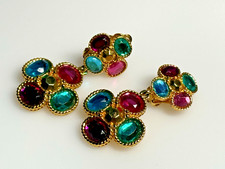 Orecchini Vintage Clip On Shakira Caine Oro Metallo Vetro Pietre Pendenti Goccia