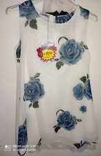 vestitino smanicato bambina 8/10 anni bianco con fantasia rose blu