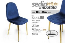 SEDIA VELLUTO METALLO PIEDI ORO SALOTTO SALA PRANZO ATTESA BLU 52*44*h88cm