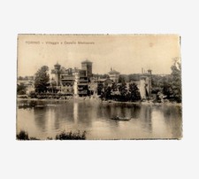 Cartolina Torino Villaggio E Castello Medievale Barche Fiume Animata Piemonte