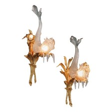 Coppia di Applique Liberty Antiche Vetro Bronzo Italia XX Secolo