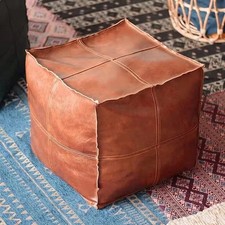 Pouf Poggiapiedi Marocchino Pelle Marrone Hassock Pouf Fatto a Mano per Arredamento Casa