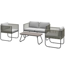 Outsunny Set da Esterno in Rattan Divano, 2 Poltrone e Tavolino in Vetro Grigio