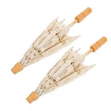  2 Ombrelli Vintage in Pizzo con Manico in Legno Beige - Parasole per Sposa,