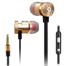 Auricolare oro/nero super bassi isolamento acustico controllo volume e microfono. Cuffia