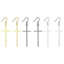 Orecchini donna acciaio inox croce religiosa goccia lunga pendente gancio gioielli