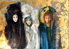 Dipinto Olio Tela Maschere Marco Gianello cm. 50 x 70