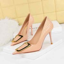 Decolte Scarpe Donna Alte 10 cm Rosa Oro Lucido Raso Pelle Sintetica 68119