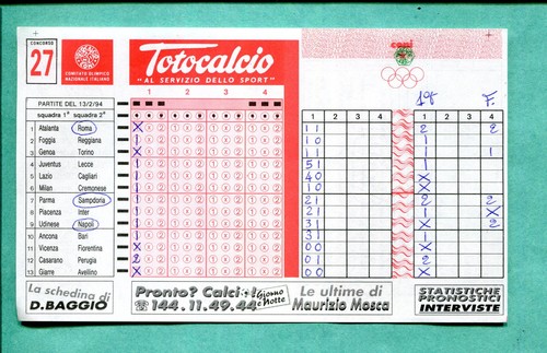 Schedina totocalcio del - schedina, n.27