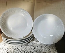 Bianca Porcellana CIPA 6 Piatti Fondi Microonde Bordo A Rilievo Grappoli Uva