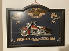Quadro vintage legno Harley Davidson moto immagine in rilievo bikers