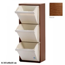 MOBILE MOBILETTO PATTUMIERA PER RACCOLTA DIFFERENZIATA 3 SCOMPARTI NOCE