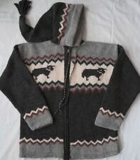 Maglione Cardigan Pura Lana Handmade  Con Cappuccio Vintage 