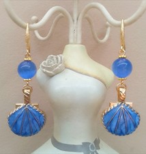 Orecchini Acciaio Occhio Di Gatto E Conchiglia Azzurro