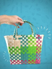 • Borsa Cestino Summer Shopping Bag intrecciata a quadri Multicolor Stile Marni