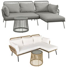 Outsunny Set Divano 2 Posti con Chaise Longue e Tavolino Stile Boho