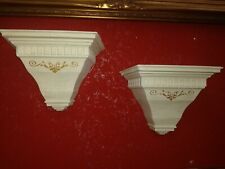 STUPENDA COPPIA DI  MENSOLE IN LEGNO AVORIO/ORO H cm 24 Largh.cm 33,5 Prof. cm18