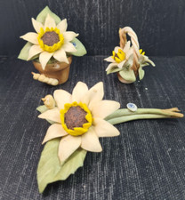 capodimonte set 3 oggetti porcellana decoro girasole lavorati a mano