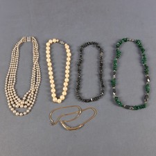 Lotto 5 Collane Donna Vintage Perle Ematite Malachite Set Gioielli Da Collezione
