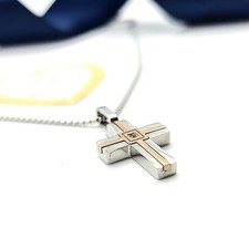 Collana uomo acciaio croce crocifisso argento oro  zircone 