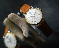 BAUME & MERCIER RARE MEN'S MOONPHASE CALENDAR VINTAGE CHRONOGRAPH STEEL/GOLD