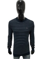 Lacoste Maglione Uomo 3 / M Cotone Rigato Blu Classic Fit Pullover Original