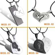 Collana Uomo Donna 2 in 1 Love Fidanzati Amiche del Cuore in Acciaio