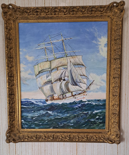 Dipinto olio tela veliero - su,