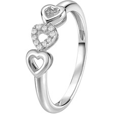 BLISS, ANELLO CUORI CON DIAMANTI KT0,04 ORO BIANCO 18KT (20091462)