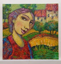 Quadro Paesaggio Figura Olio