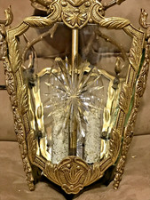 Vintage French Rococo Etched Glass Brass/Copper Portico/Hall/Porch Lantern