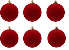 Set 6 palle palline sfera Albero di Natale floccate velluto rosso 10 cm - Rotex