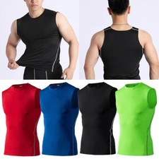 T-shirt uomo compressione senza maniche strato base canotta fitness sport palestra gilet