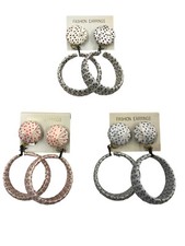 ORECCHINI CLIP CERCHI RIVESTITI NASTRO POIS BIGIOTTERIA VINTAGE ANNI 70-90 CM 8