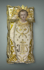 Bambino Gesù infasciato Bambinello Napoletano Argilla Occhi Vetro 50x25cm