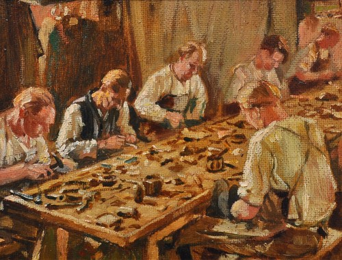 Calzolaio officina con molti