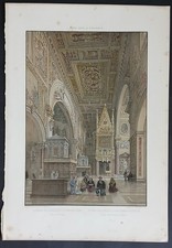 Stampa antica Benoist 1870 roma interno basilica s. giovanni laterano litografia