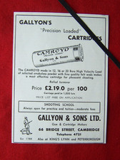 CARTUCCE FUCILE CAMROYD GALLON & SONS 1961 PUBBLICITÀ STAMPA ORIGINALE D'EPOCA