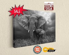 Elephant Canvas Print Black White Mom Baby Wall Art Museum Quality