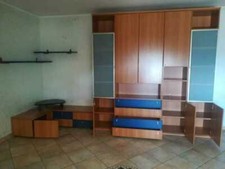 MOBILE PARETE SOGGIORNO PORTA TV IN LEGNO COLORE NOCE CHIARO BLU ANTE CASSETTI