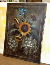GIRASOLI E FIORDALISI  NATURA MORTA  OLIO SU TELA VINTAGE