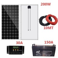 Kit Fotovoltaico 2 KW Pannello Solare 200W regolatore 30 amp batteria 150a