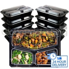 200 x CONTENITORI PER ALIMENTI RIUTILIZZABILI 33 oz (975ml) 3 scomparti preparazione pasti + coperchi