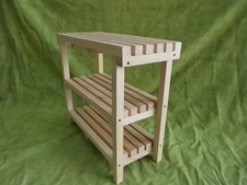 Panca Sgabello Con Ripiani, Legno Naturale, 80 Cm. Massiccio