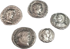Monete Romane antiche placcate Argento. Set riproduzione 5 Imperatori romani