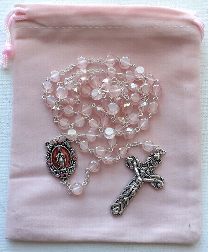 Pink crystal rosary genuine - ,