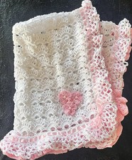 Copertina cotone, doppio bordo,uncinetto, bianca-rosa, nascita, benvenuta, 70x90